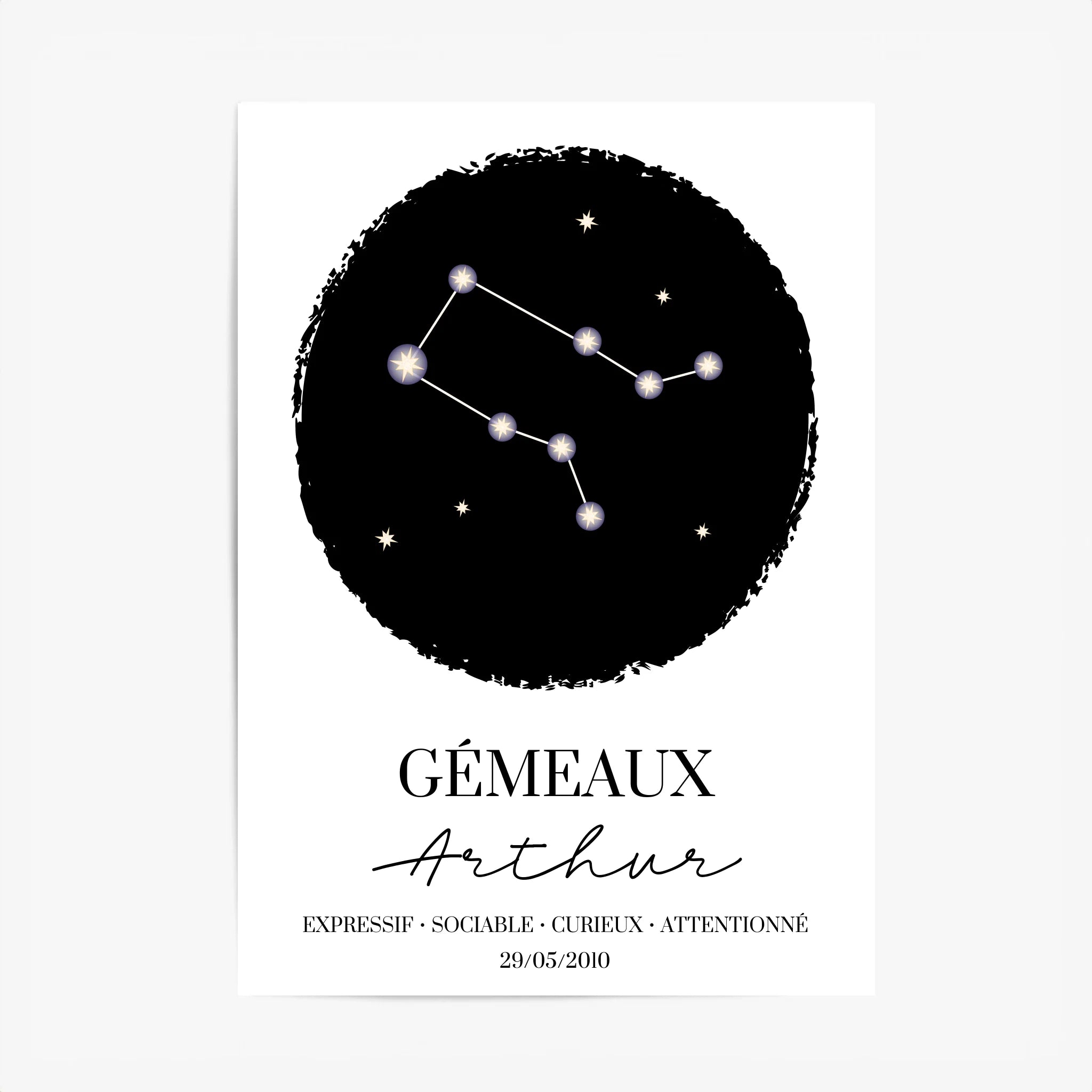 Tableau Personnalisé Signe Astrologique étoiles Gémeaux