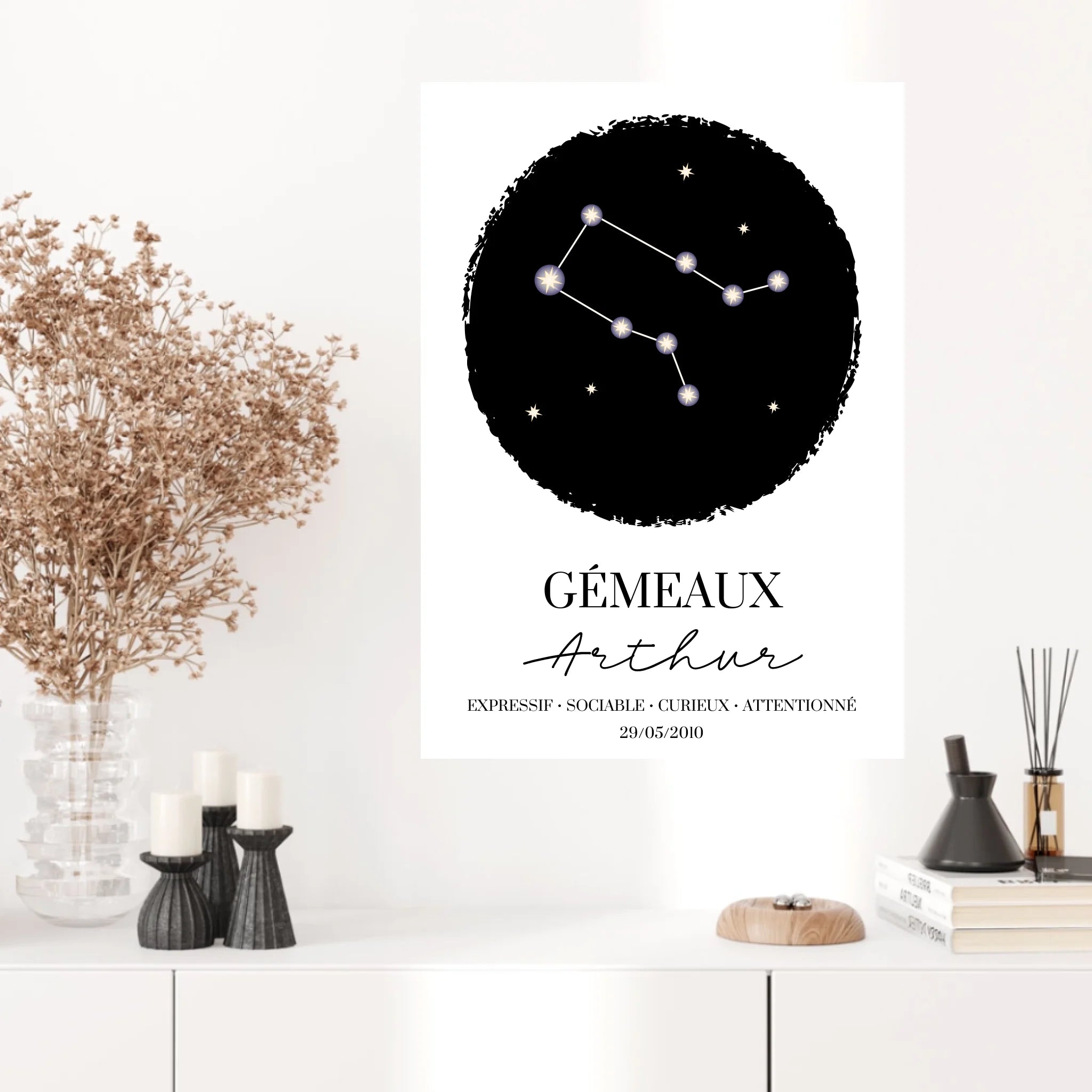 Tableau Personnalisé Signe Astrologique étoiles Gémeaux