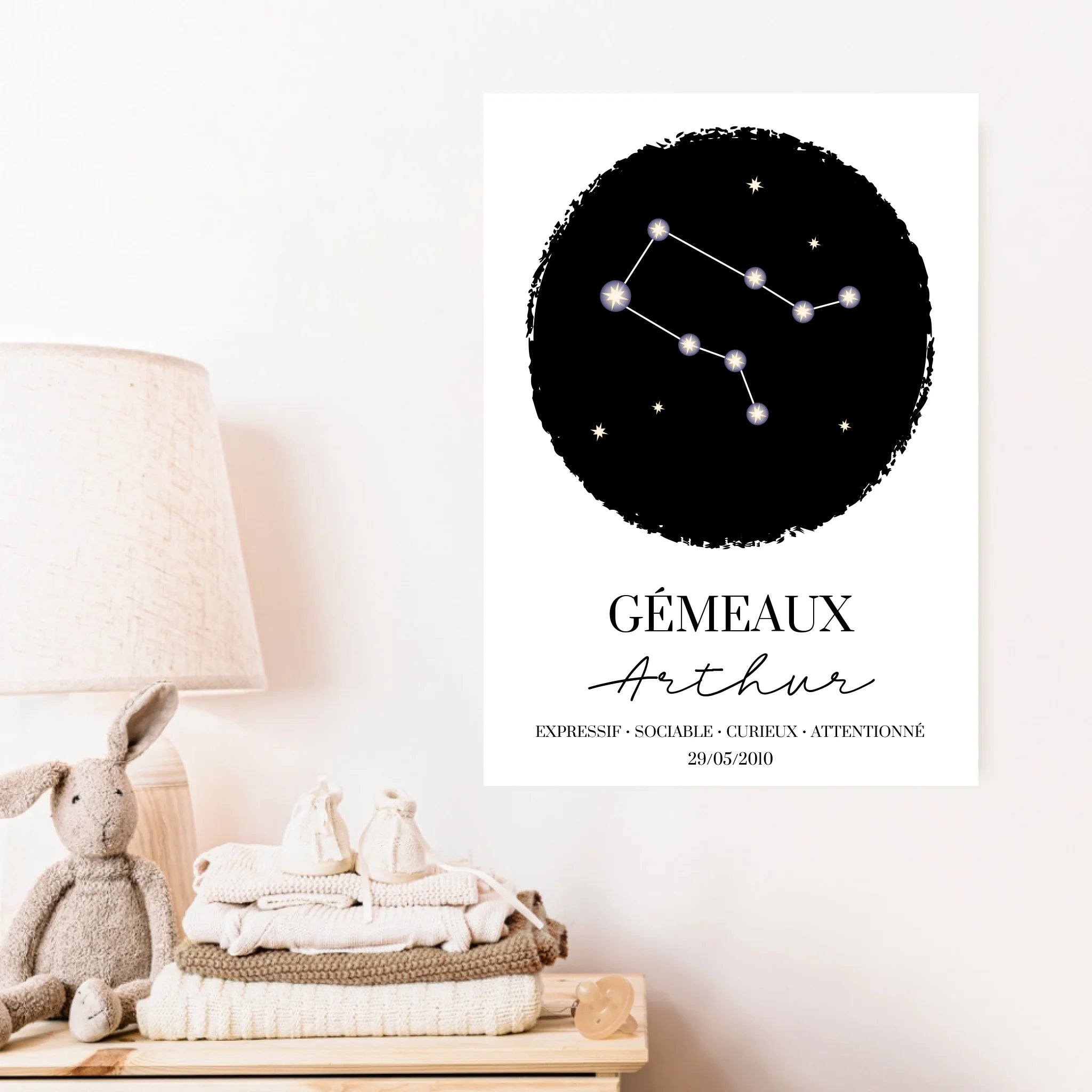 Tableau Personnalisé Signe Astrologique étoiles Gémeaux