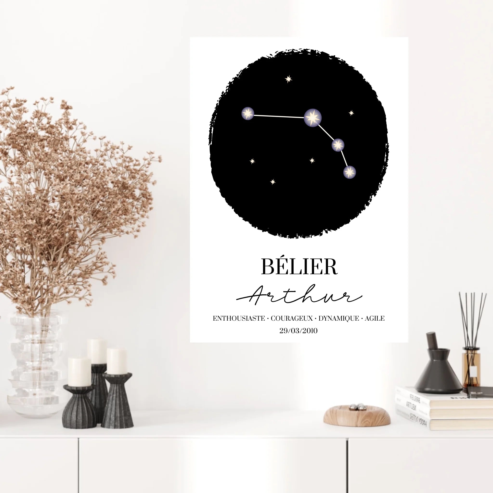 Tableau Personnalisé Signe Astrologique étoiles Belier
