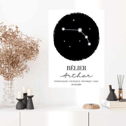 Tableau Personnalisé Signe Astrologique étoiles Belier