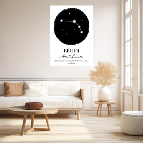 Tableau Personnalisé Signe Astrologique étoiles Belier