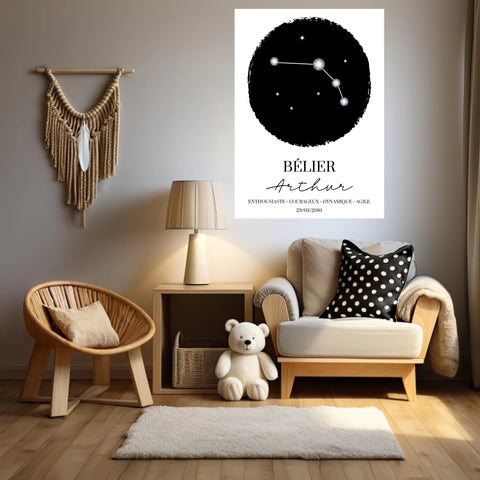 Tableau Personnalisé Signe Astrologique étoiles Belier