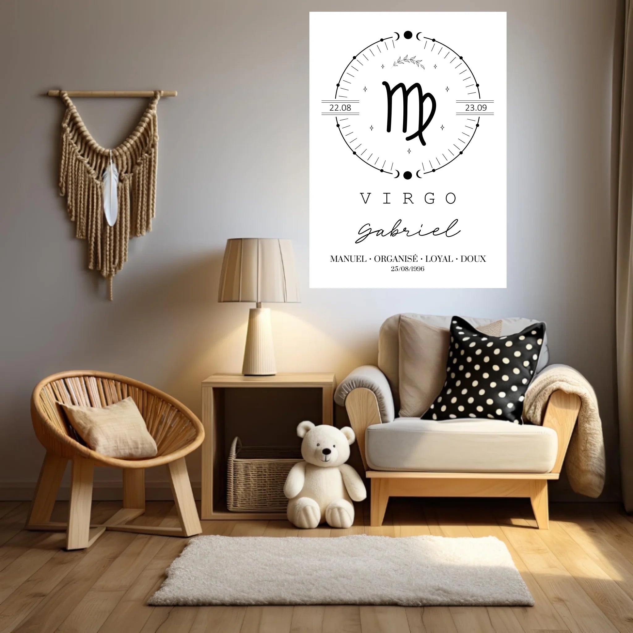 Tableau Personnalisé Signe Astrologique Boho Vierge