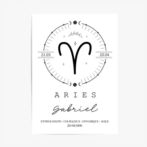 Tableau Personnalisé Signe Astrologique Boho Bélier