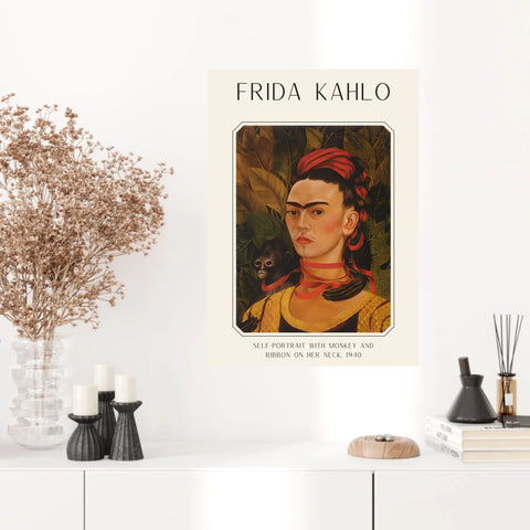 Affiche Frida Kahlo – Self Portrait Monkey and Ribbon 1940