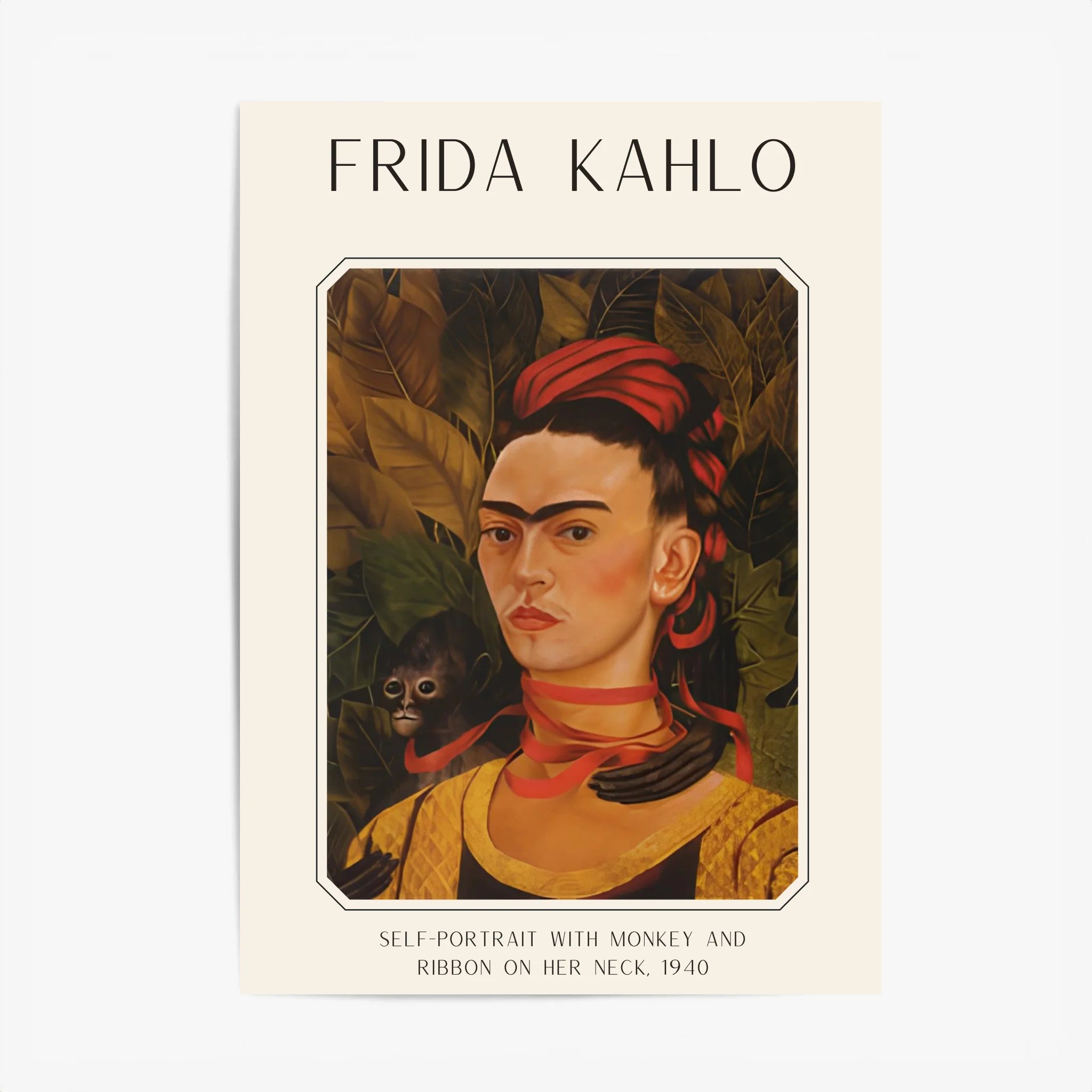 Affiche Frida Kahlo – Self Portrait Monkey and Ribbon 1940