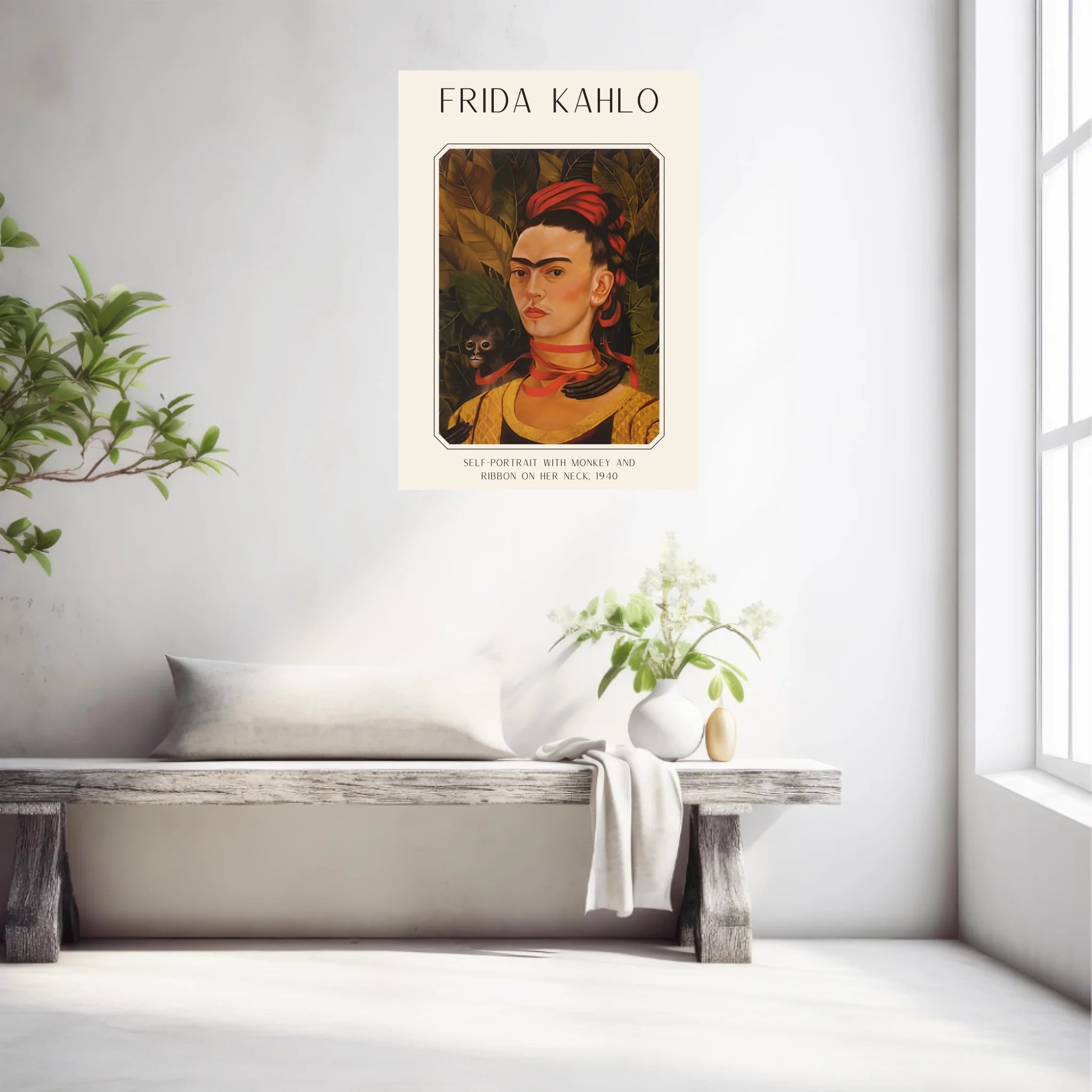 Affiche Frida Kahlo – Self Portrait Monkey and Ribbon 1940