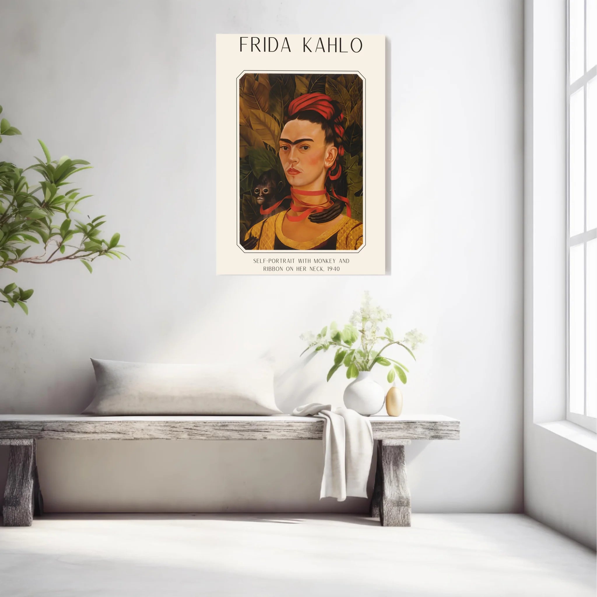 Affiche Frida Kahlo – Self Portrait Monkey and Ribbon 1940