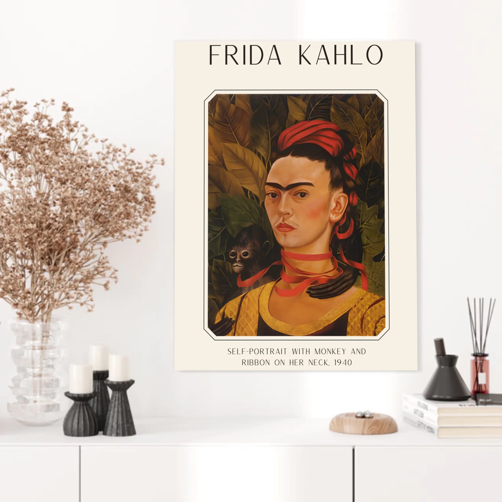 Affiche Frida Kahlo – Self Portrait Monkey and Ribbon 1940