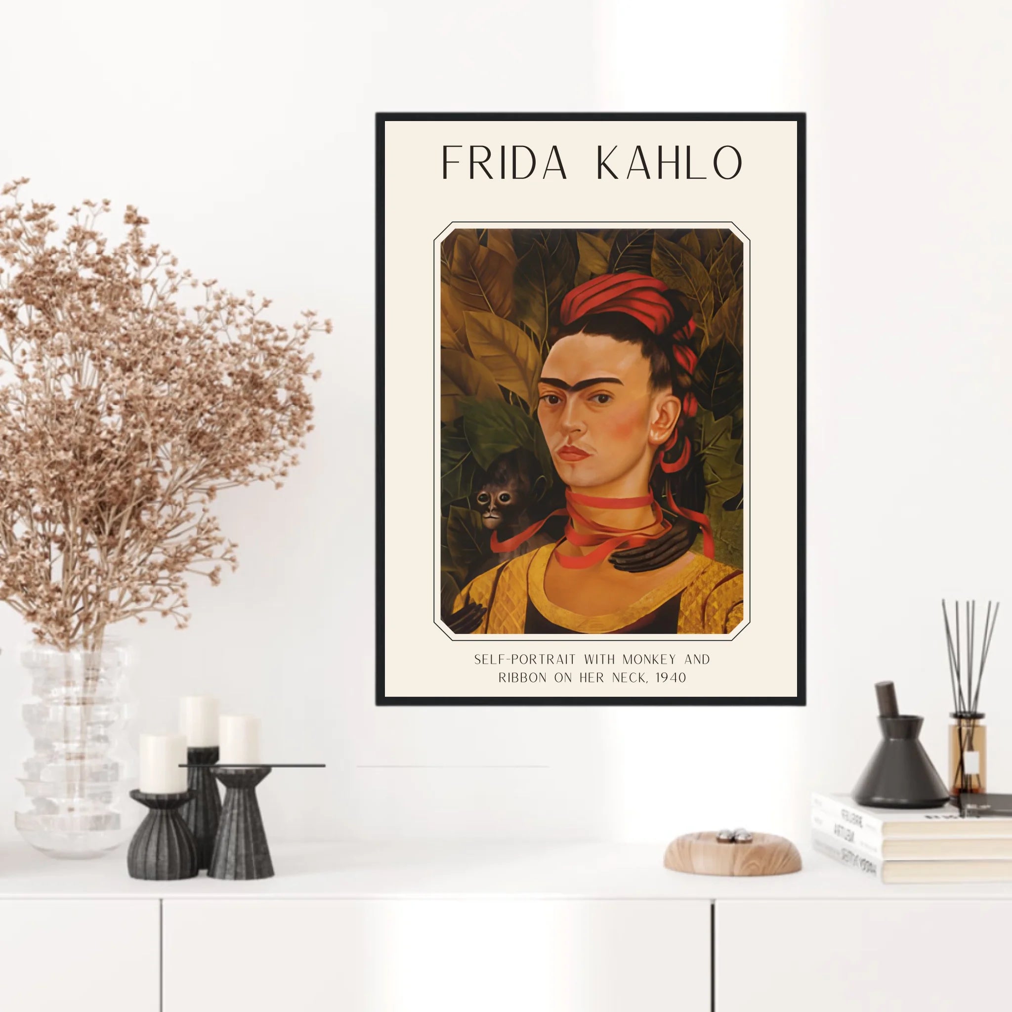 Affiche Frida Kahlo – Self Portrait Monkey and Ribbon 1940