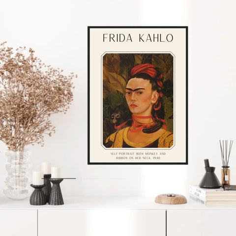 Affiche Frida Kahlo – Self Portrait Monkey and Ribbon 1940