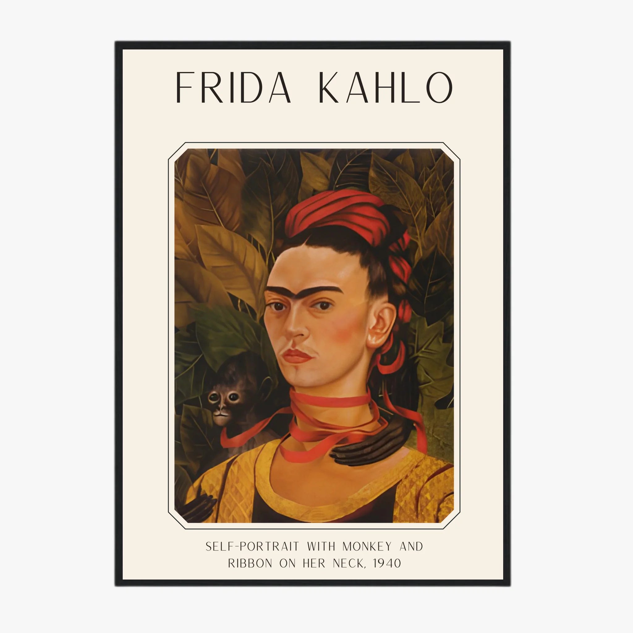 Affiche Frida Kahlo – Self Portrait Monkey and Ribbon 1940