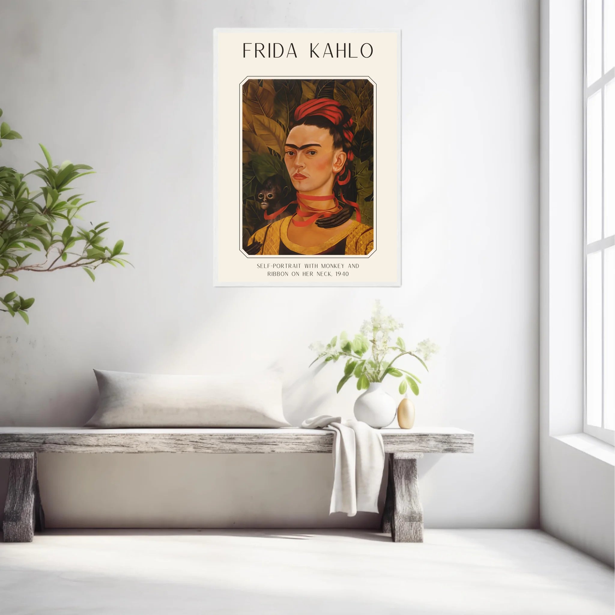 Affiche Frida Kahlo – Self Portrait Monkey and Ribbon 1940