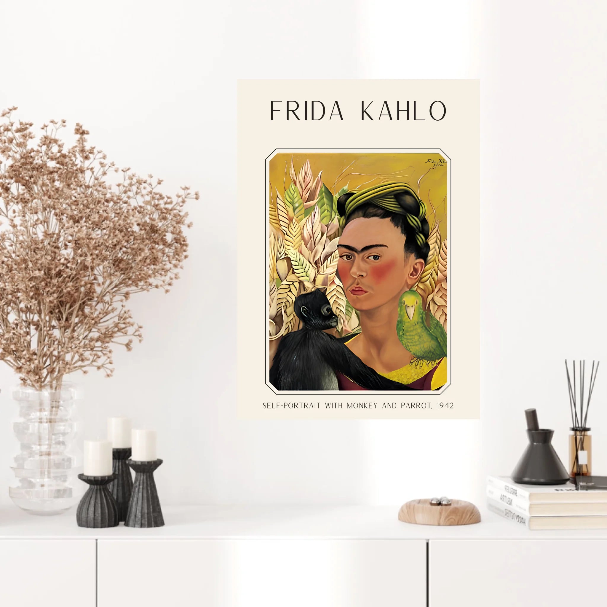 Affiche Frida Kahlo – Self Portrait Monkey and Parrot 1942