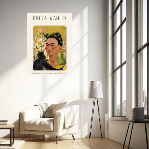 Affiche Frida Kahlo – Self Portrait Monkey and Parrot 1942