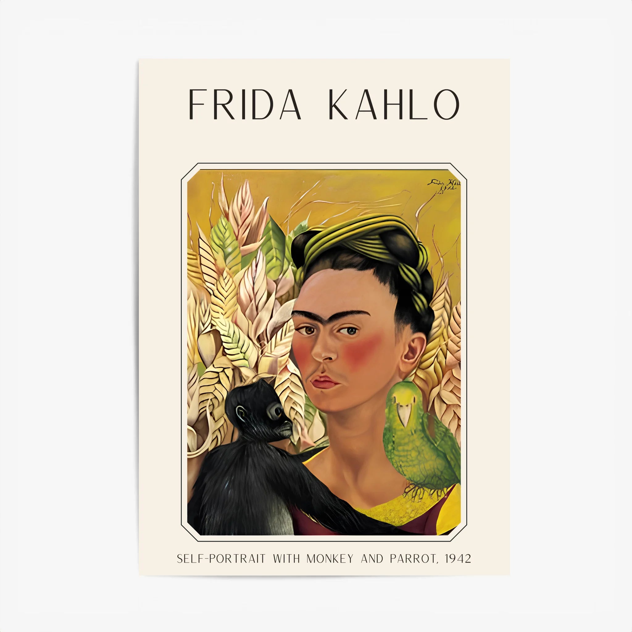 Affiche Frida Kahlo – Self Portrait Monkey and Parrot 1942