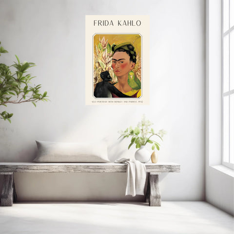 Affiche Frida Kahlo – Self Portrait Monkey and Parrot 1942