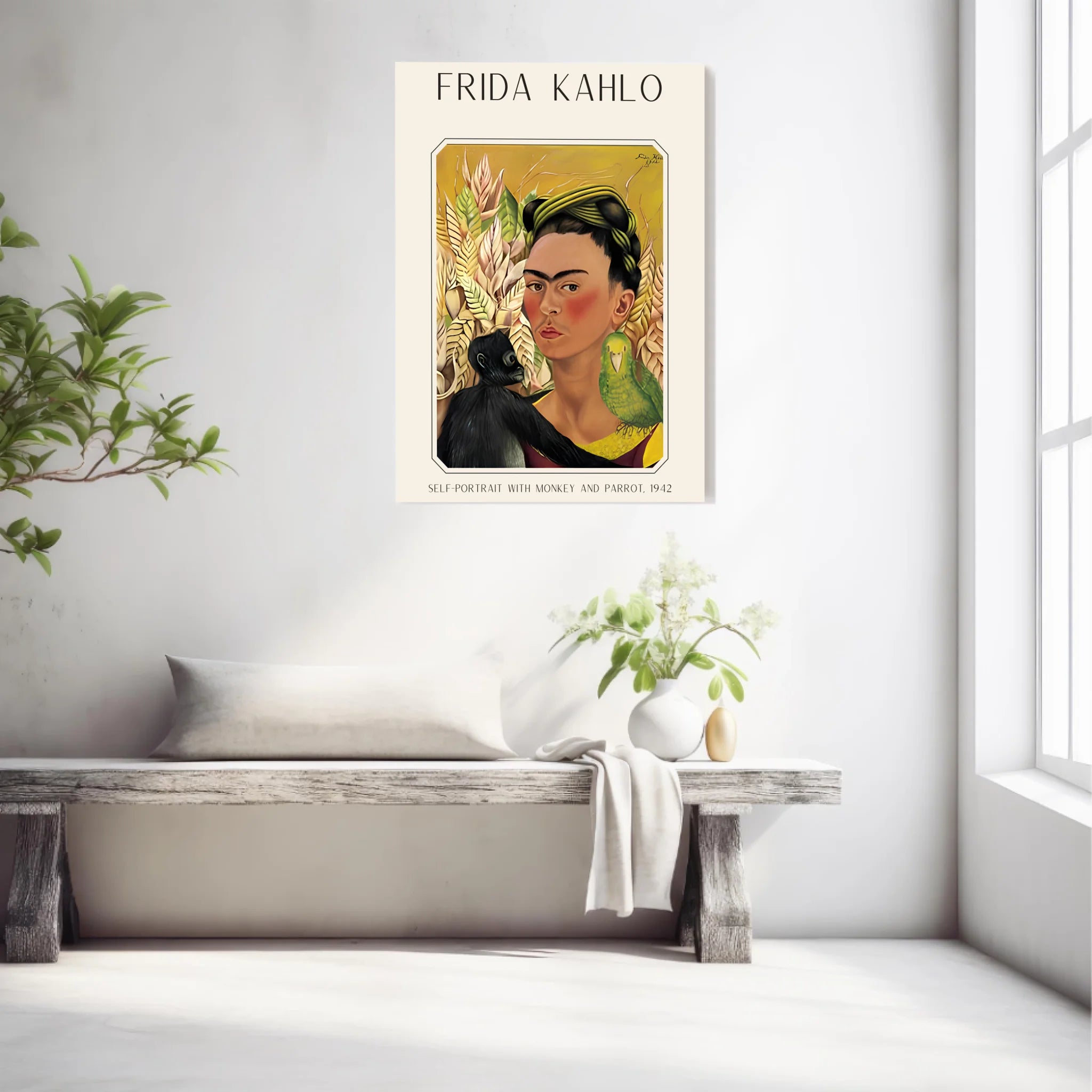 Affiche Frida Kahlo – Self Portrait Monkey and Parrot 1942