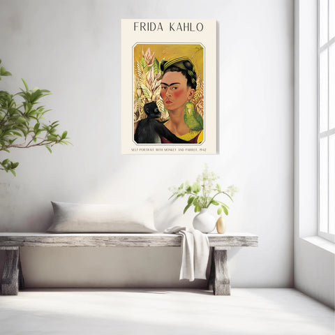 Affiche Frida Kahlo – Self Portrait Monkey and Parrot 1942