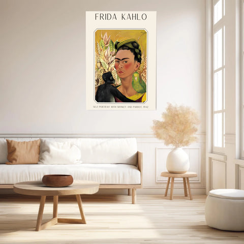 Affiche Frida Kahlo – Self Portrait Monkey and Parrot 1942