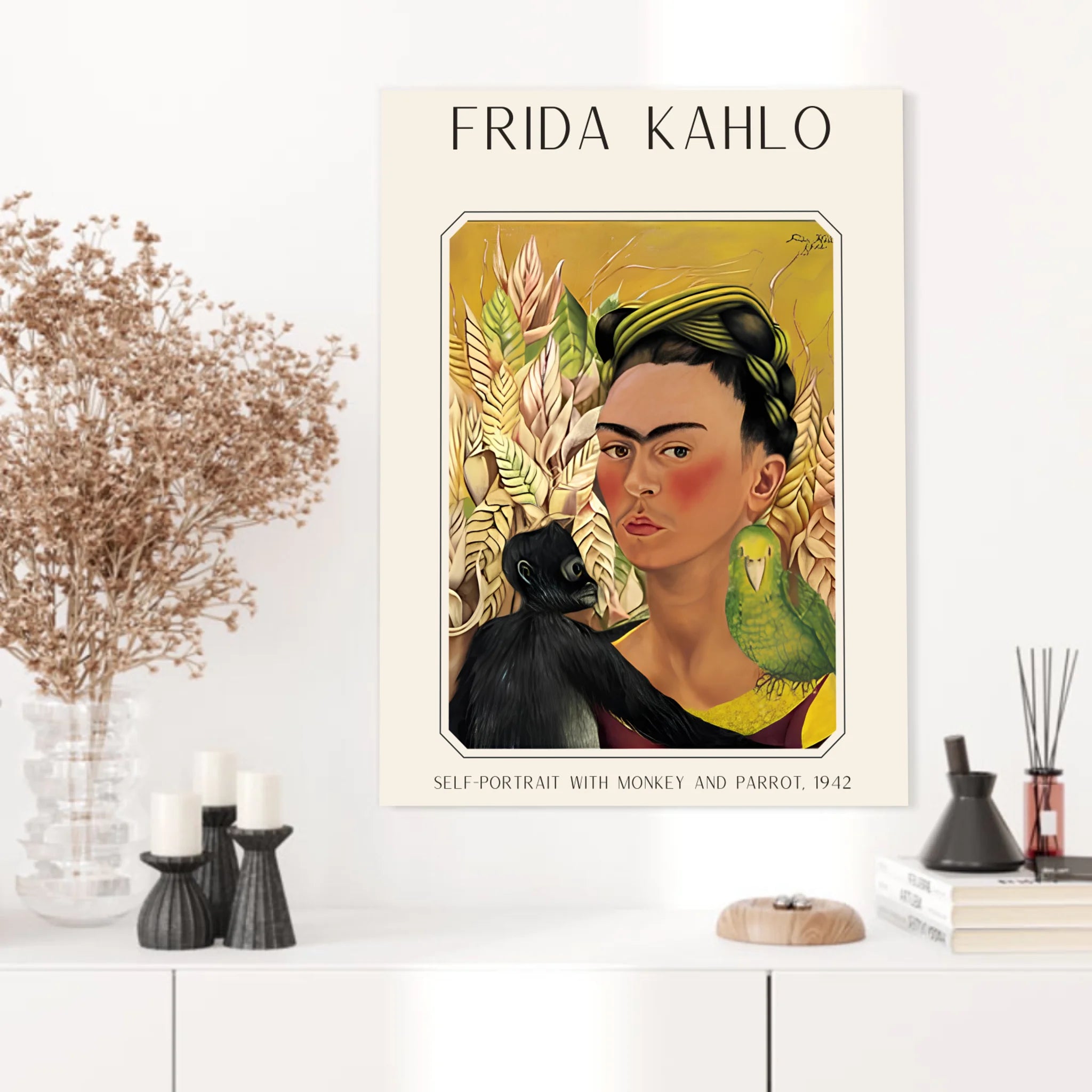 Affiche Frida Kahlo – Self Portrait Monkey and Parrot 1942