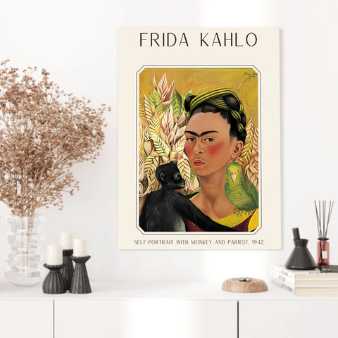 Affiche Frida Kahlo – Self Portrait Monkey and Parrot 1942