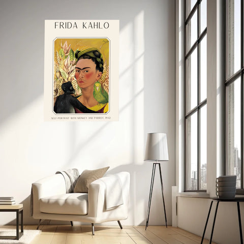 Affiche Frida Kahlo – Self Portrait Monkey and Parrot 1942