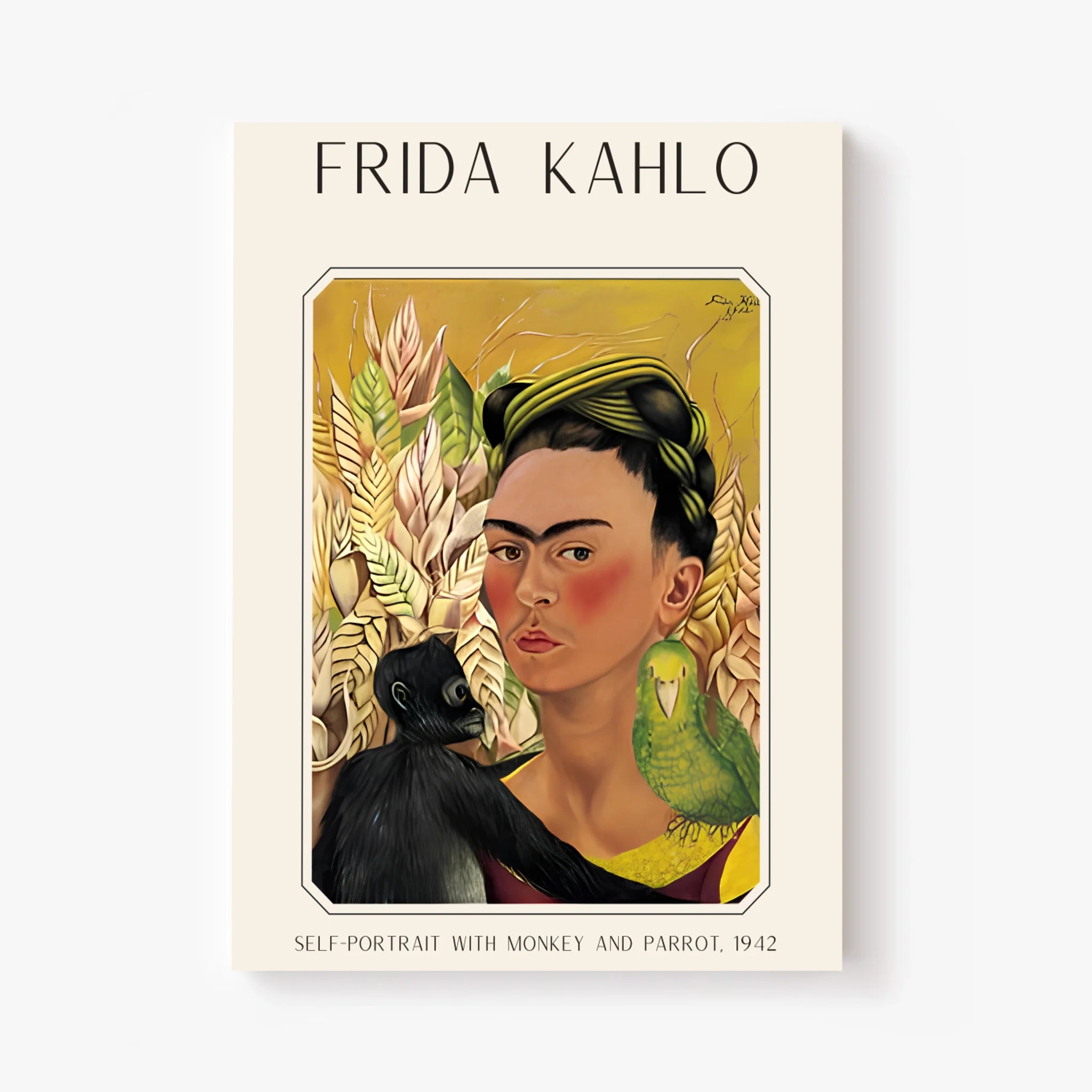 Affiche Frida Kahlo – Self Portrait Monkey and Parrot 1942