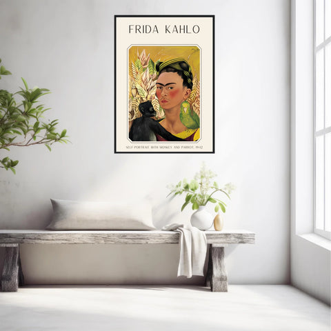 Affiche Frida Kahlo – Self Portrait Monkey and Parrot 1942