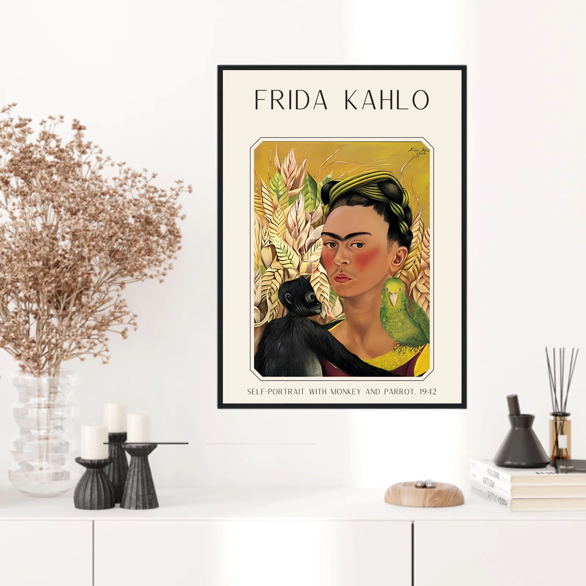 Affiche Frida Kahlo – Self Portrait Monkey and Parrot 1942