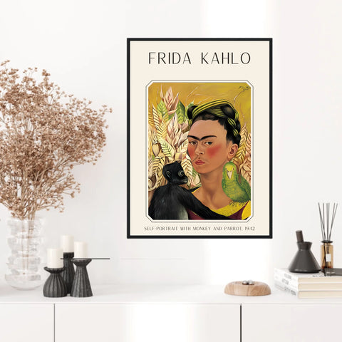Affiche Frida Kahlo – Self Portrait Monkey and Parrot 1942