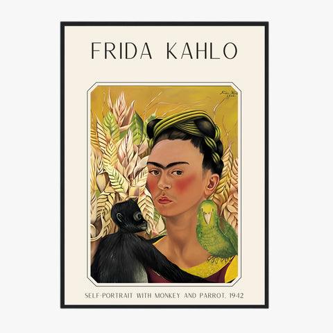 Affiche Frida Kahlo – Self Portrait Monkey and Parrot 1942
