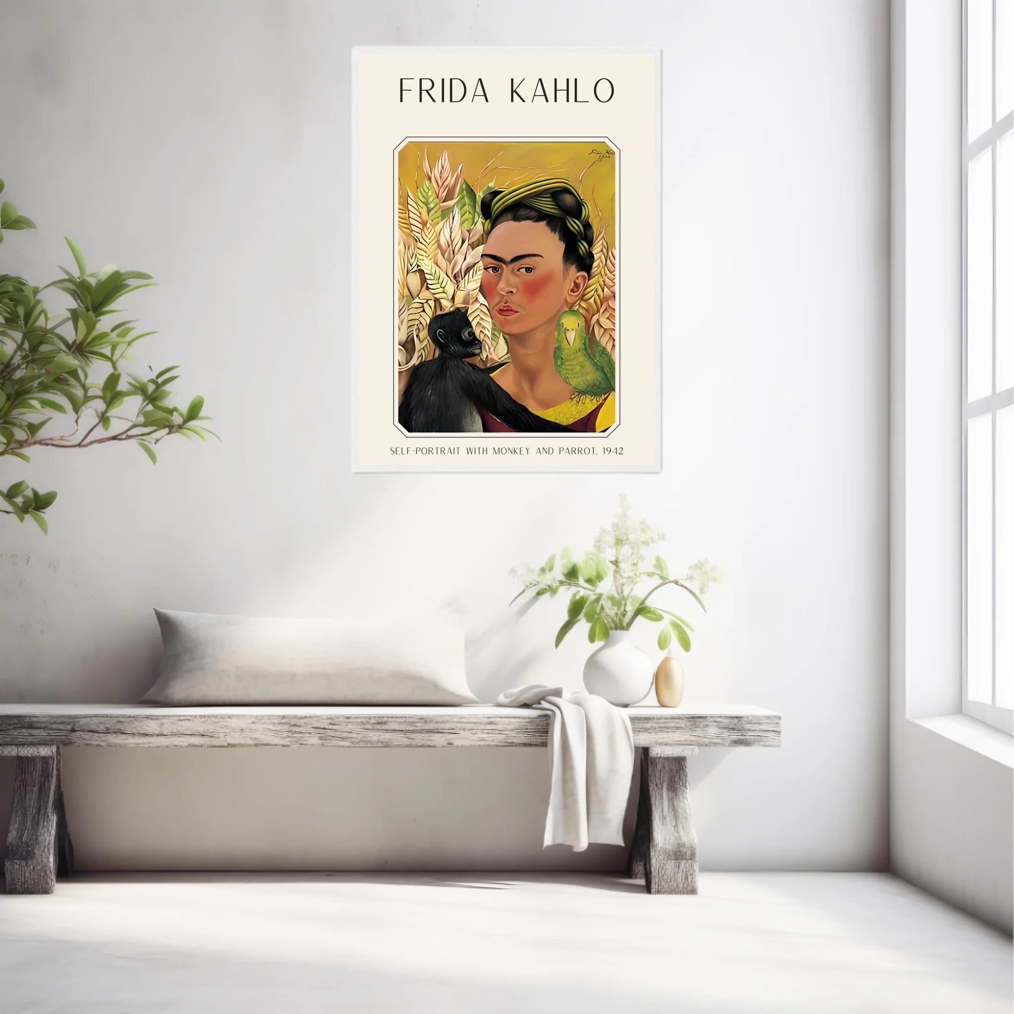 Affiche Frida Kahlo – Self Portrait Monkey and Parrot 1942