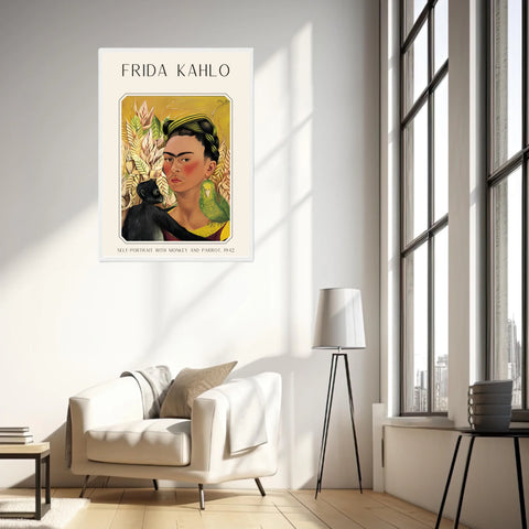 Affiche Frida Kahlo – Self Portrait Monkey and Parrot 1942