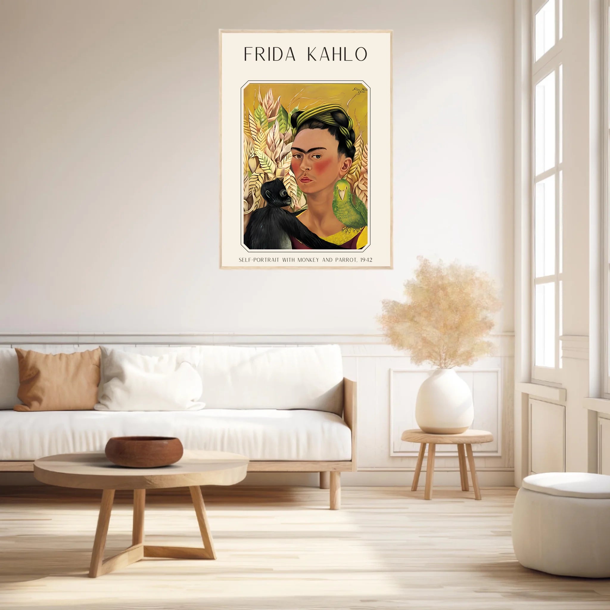 Affiche Frida Kahlo – Self Portrait Monkey and Parrot 1942