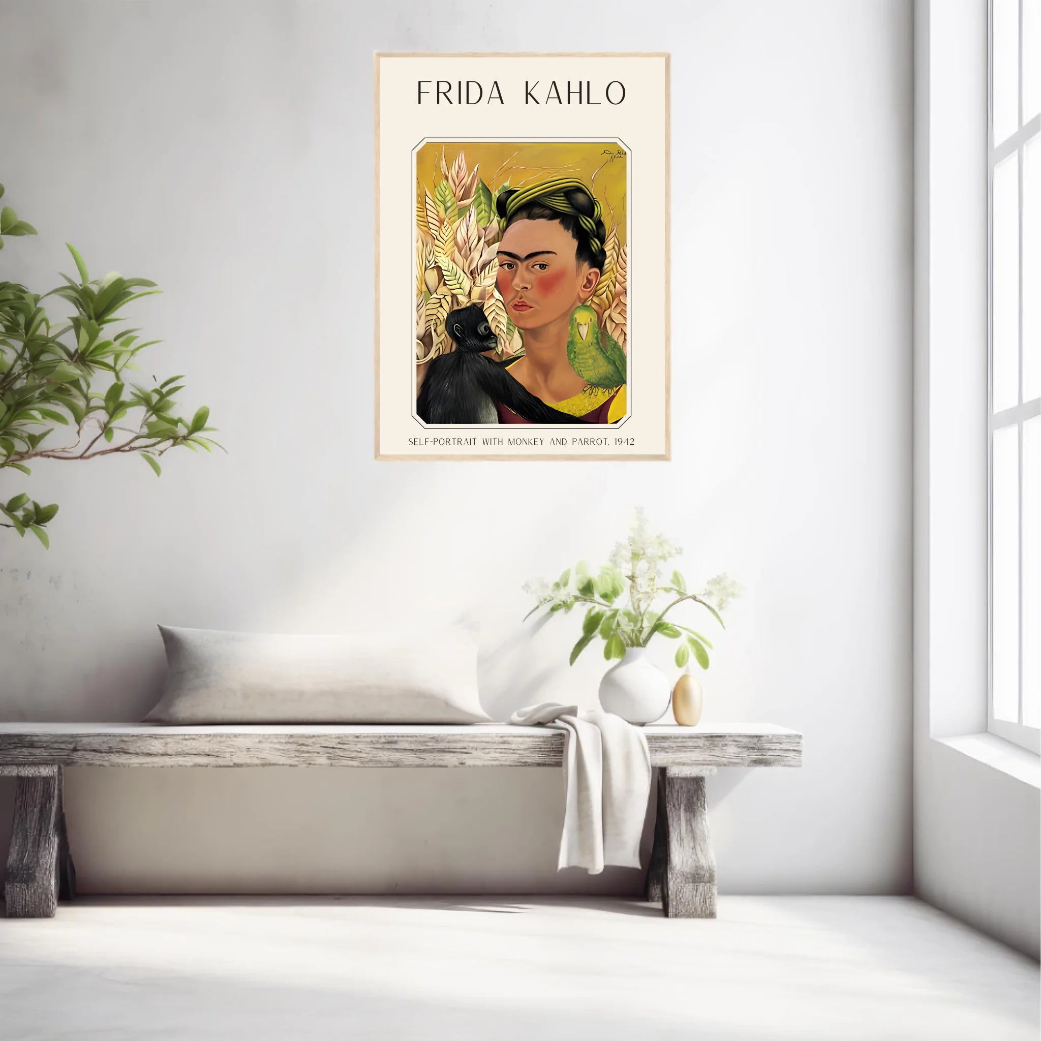 Affiche Frida Kahlo – Self Portrait Monkey and Parrot 1942
