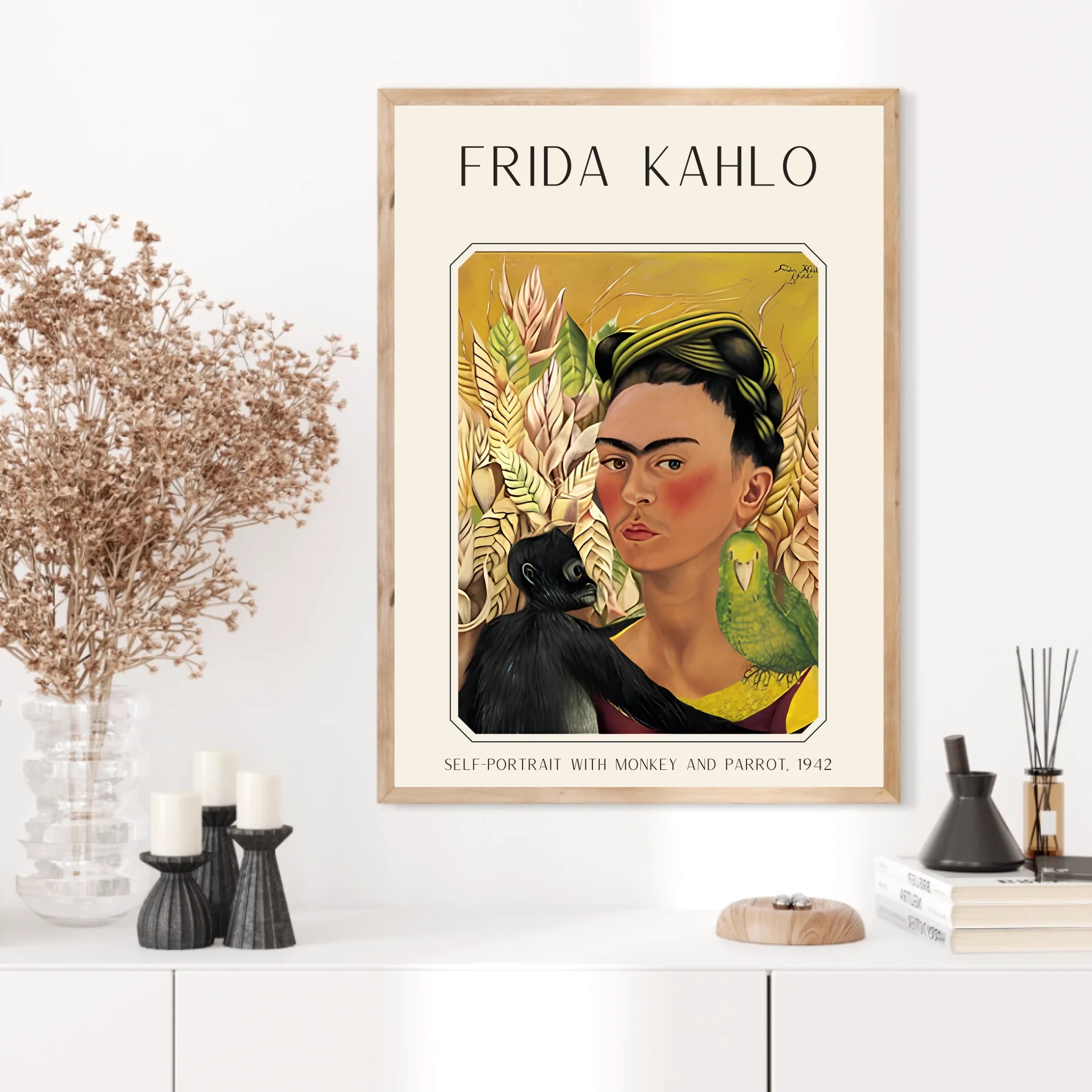 Affiche Frida Kahlo – Self Portrait Monkey and Parrot 1942