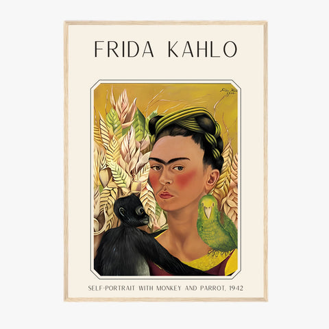 Affiche Frida Kahlo – Self Portrait Monkey and Parrot 1942