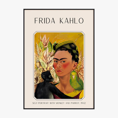 Affiche Frida Kahlo – Self Portrait Monkey and Parrot 1942