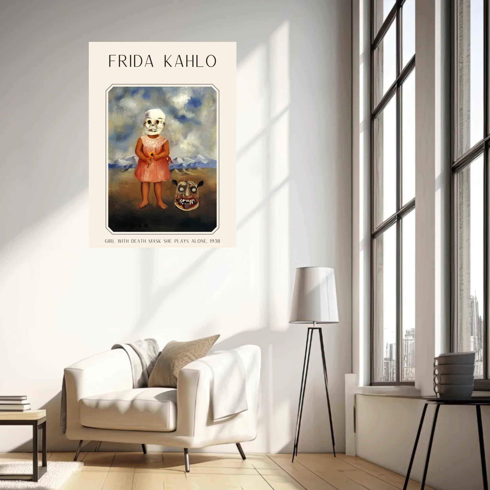 Affiche Frida Kahlo – Girl With Death Mask She Plays Alone 1938