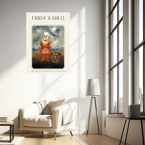 Affiche Frida Kahlo – Girl With Death Mask She Plays Alone 1938