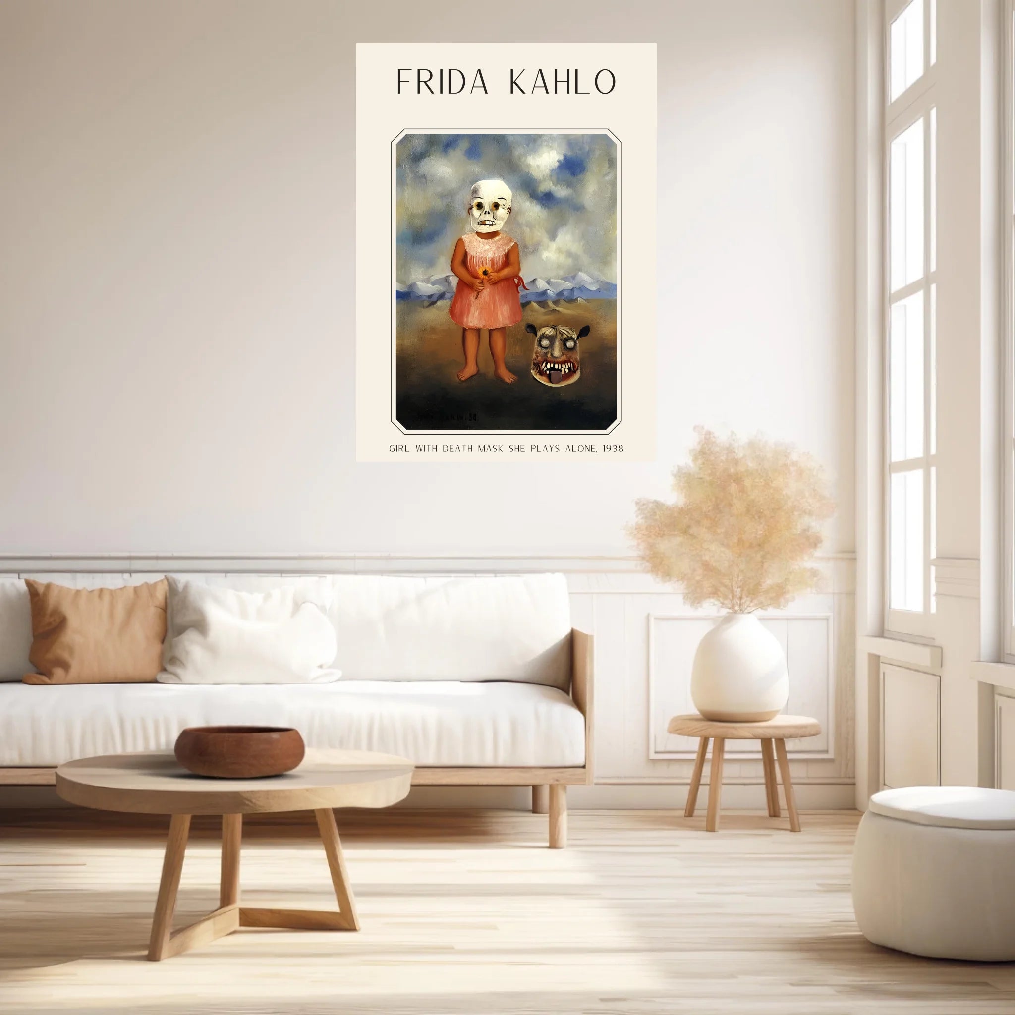 Affiche Frida Kahlo – Girl With Death Mask She Plays Alone 1938