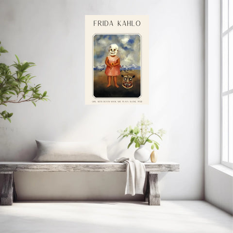 Affiche Frida Kahlo – Girl With Death Mask She Plays Alone 1938