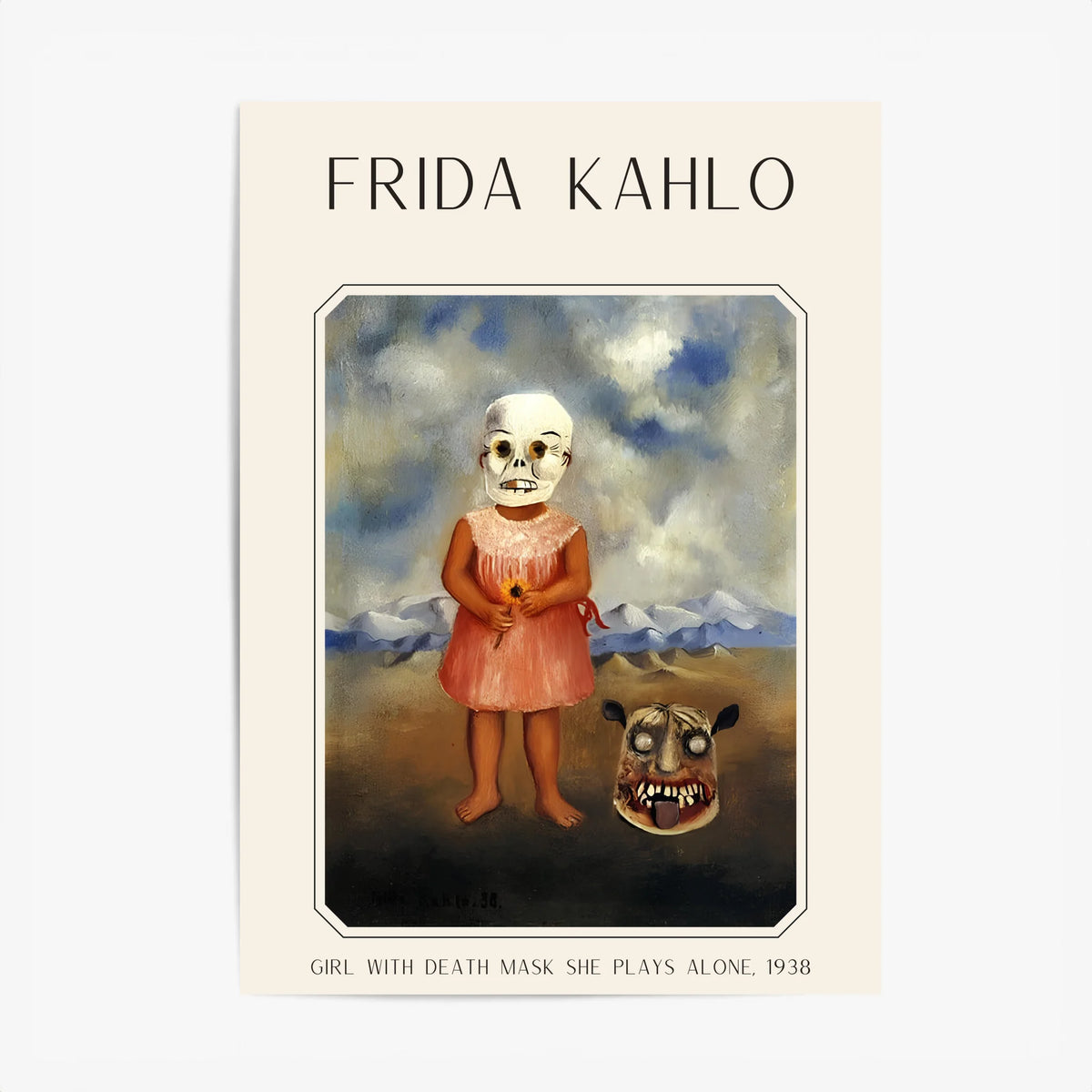 Affiche Frida Kahlo – Girl With Death Mask She Plays Alone 1938