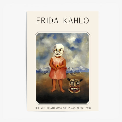 Affiche Frida Kahlo – Girl With Death Mask She Plays Alone 1938