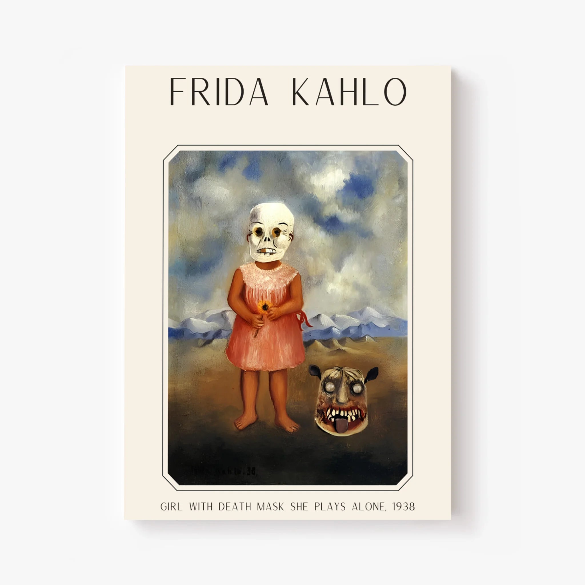 Affiche Frida Kahlo – Girl With Death Mask She Plays Alone 1938