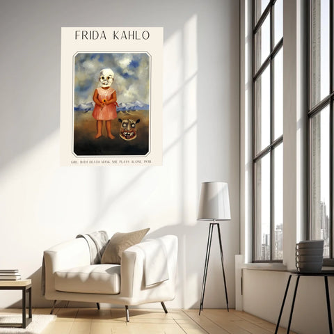 Affiche Frida Kahlo – Girl With Death Mask She Plays Alone 1938