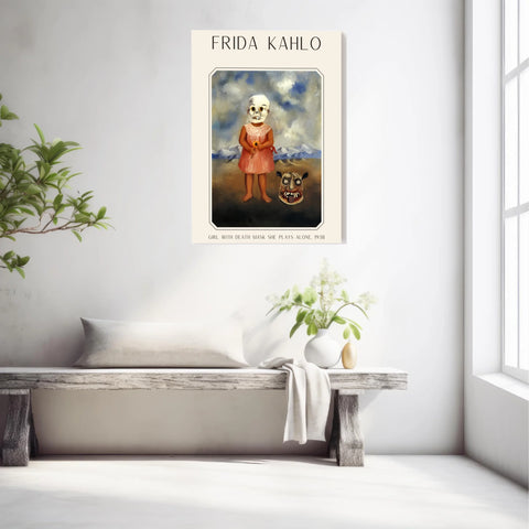 Affiche Frida Kahlo – Girl With Death Mask She Plays Alone 1938
