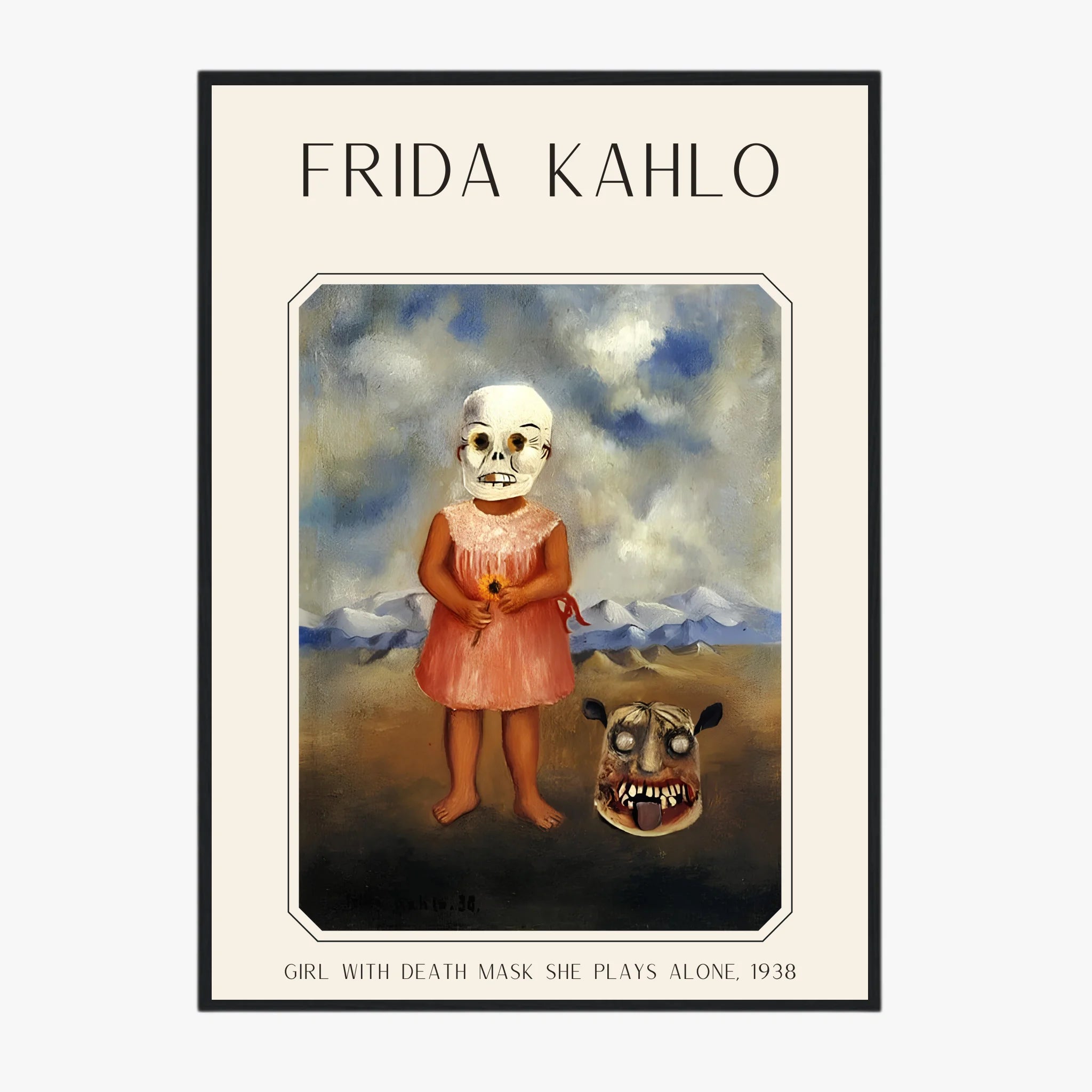 Affiche Frida Kahlo – Girl With Death Mask She Plays Alone 1938